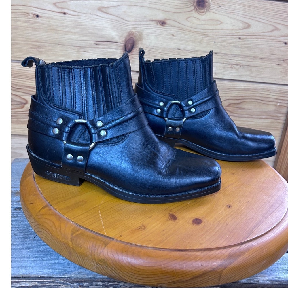 Sendra Canyon Black Leather Harness Biker Ankle Boots Square Toe EU 38